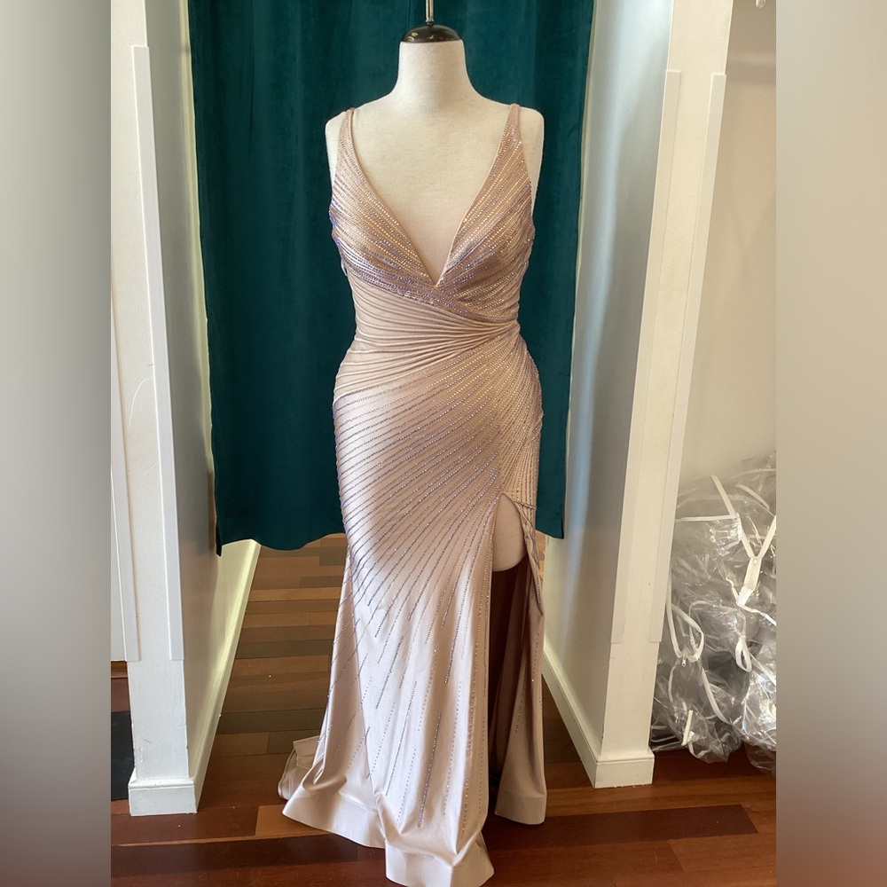 Ellie Wilde fit and flare gown with stone accents